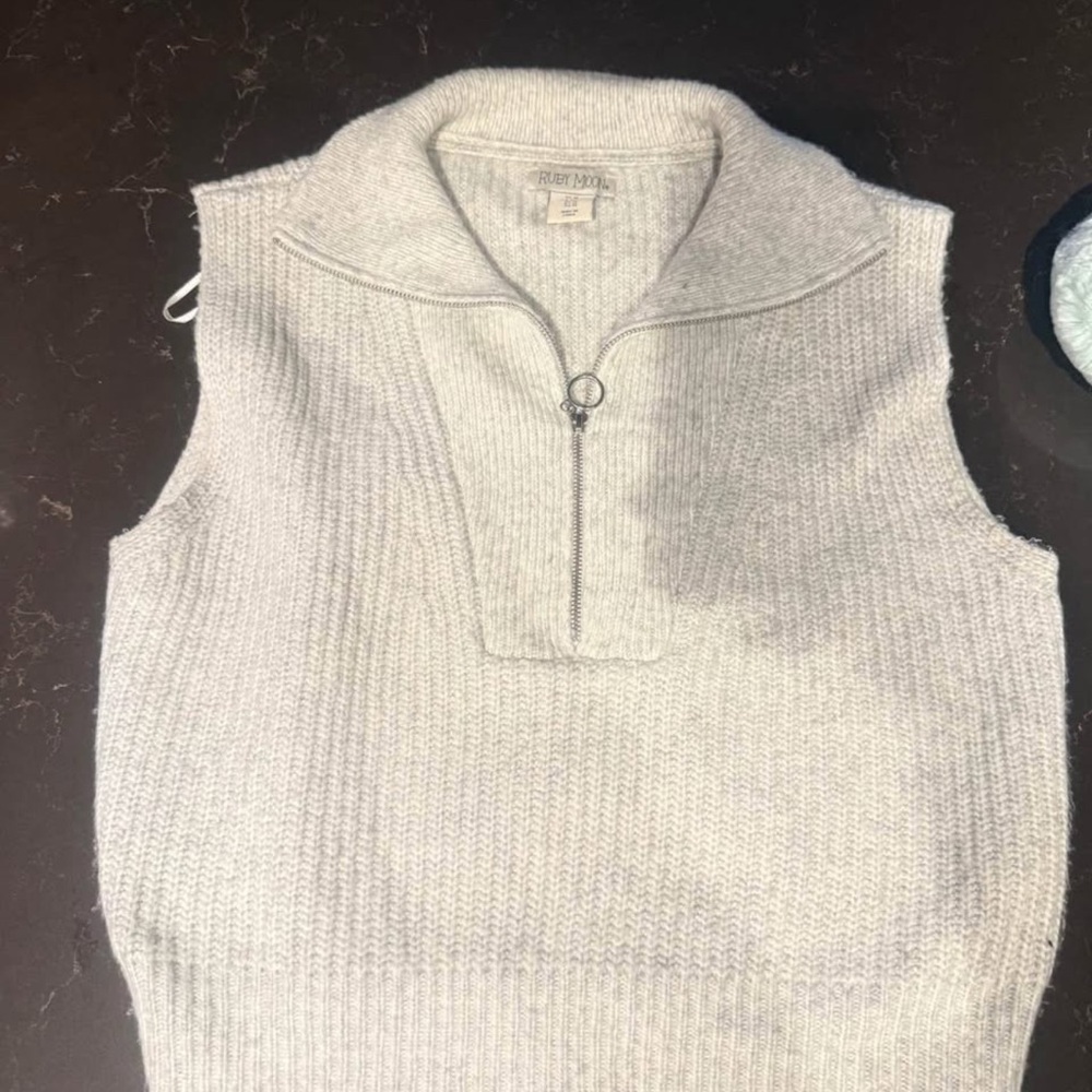 Ruby Moon Light Gray Zip-Up Sweater Vest